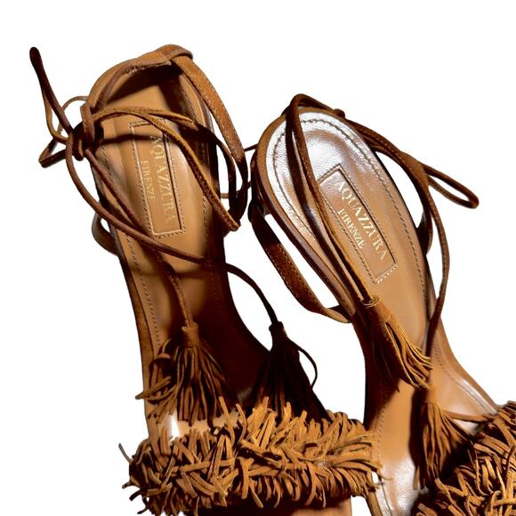 Aquazzura Firenze Cognac Brown Suede Vero Cuoio Sandals Women's EU 39 US 8.5 - Picture 4 of 10